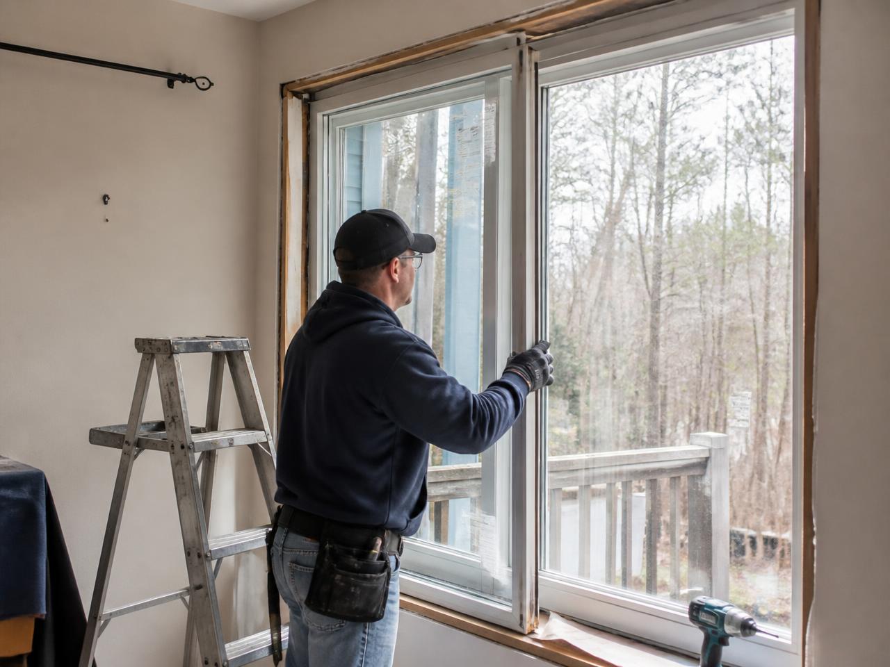 Dual-pane window glass being installed in a Southern California home