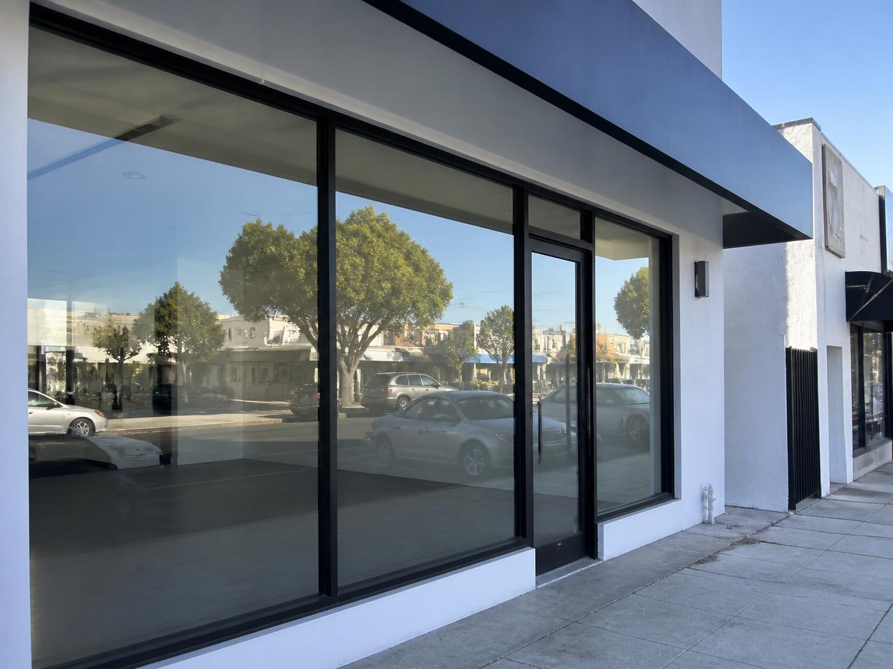 Commercial storefront glass facade with aluminum framing